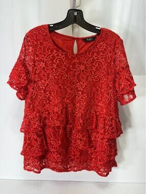Du Jour Red Lace Tiered Short Sleeve Blouse 2715